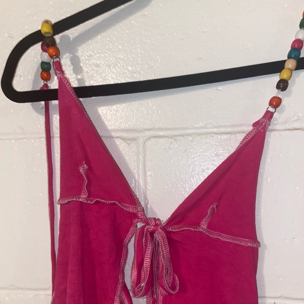 UNWORN HOT PINK BEAD STRINGY HALTER TOP ISLAND GYAL